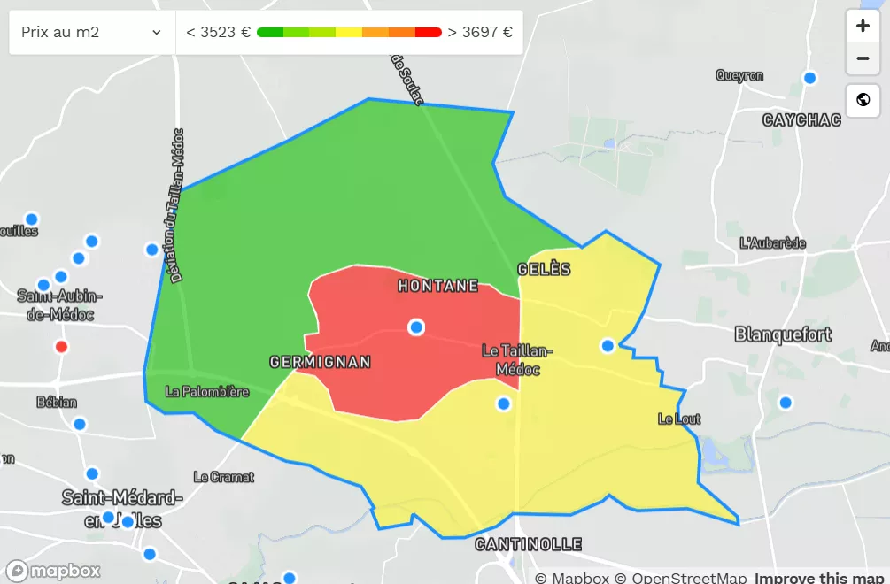 prix m&sup2; quartiers taillan medoc 2026
